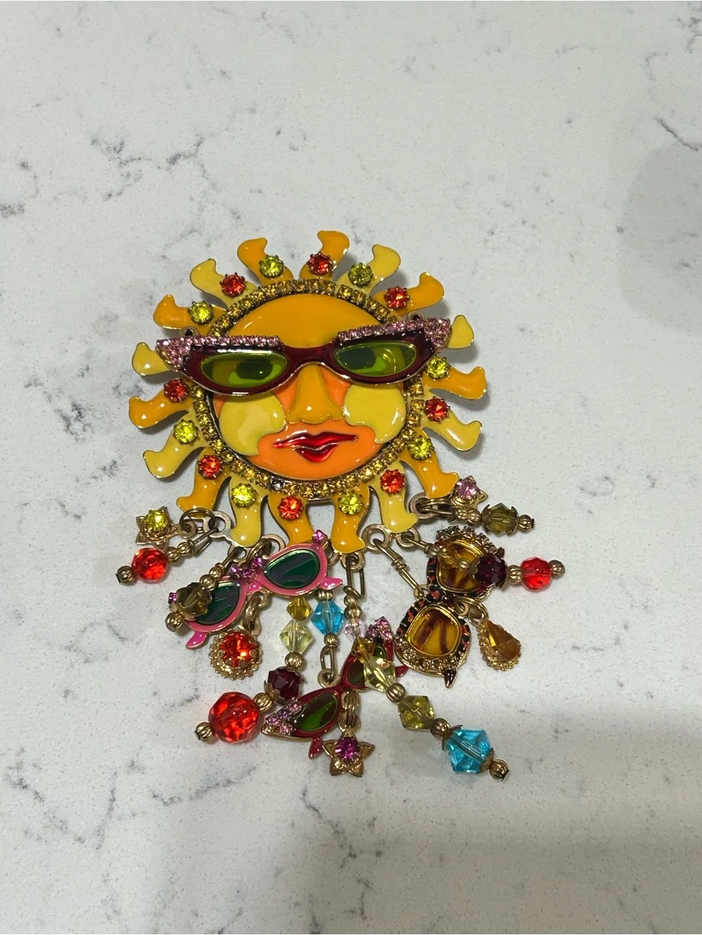Vintage Lunch At The Ritz 2Go Large Crystal & Enamel Summer Fun Sun Brooch